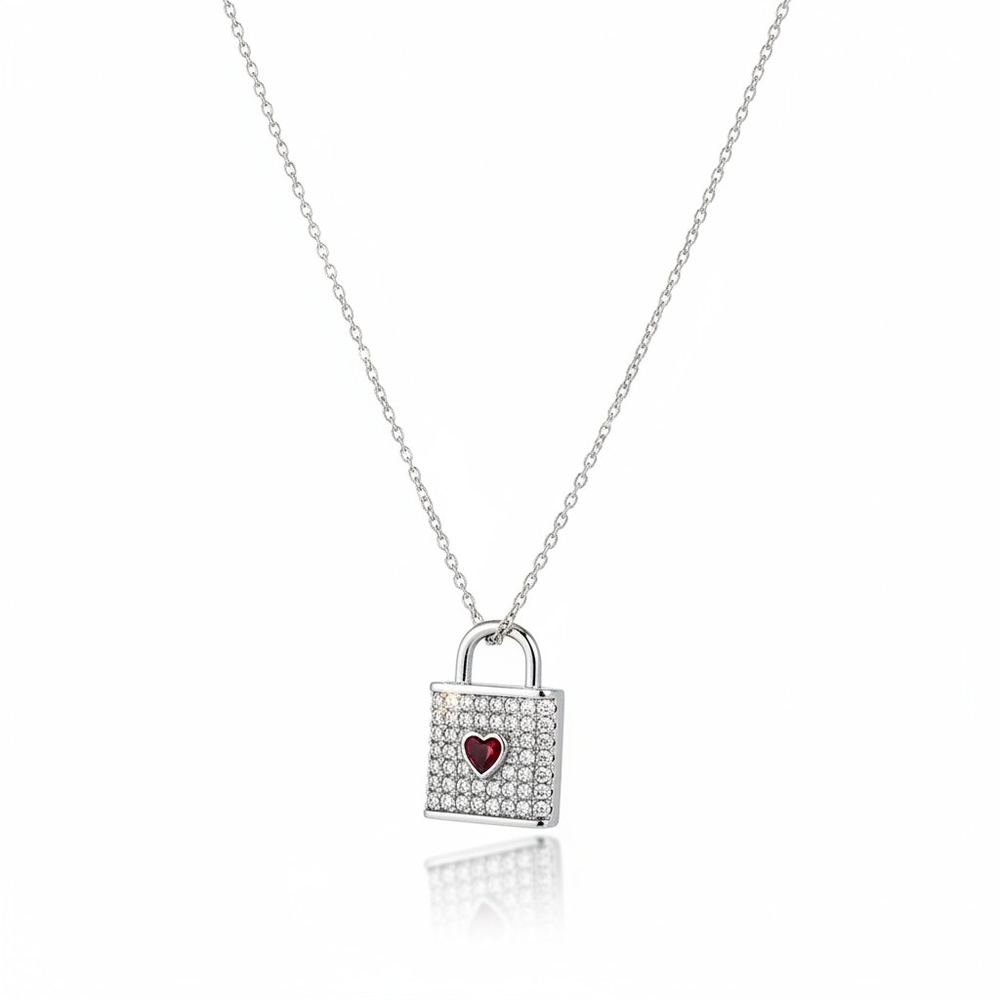 Silver Heart Lock Pendant Necklace